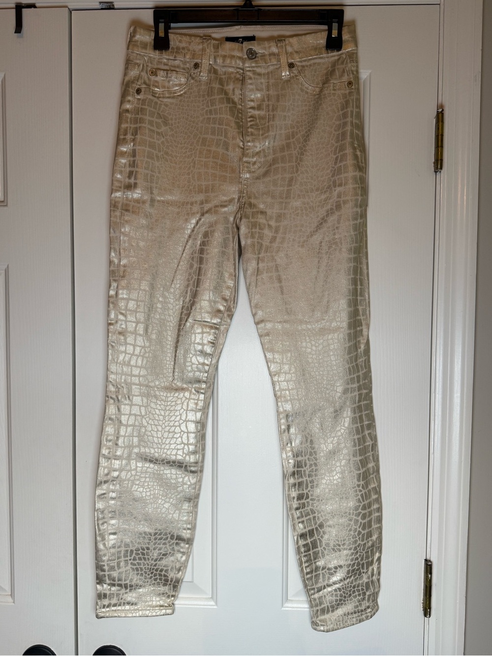 EUC 7 For All Mankind Metallic Gold Croc Coated Jeans Size 28 Y2K